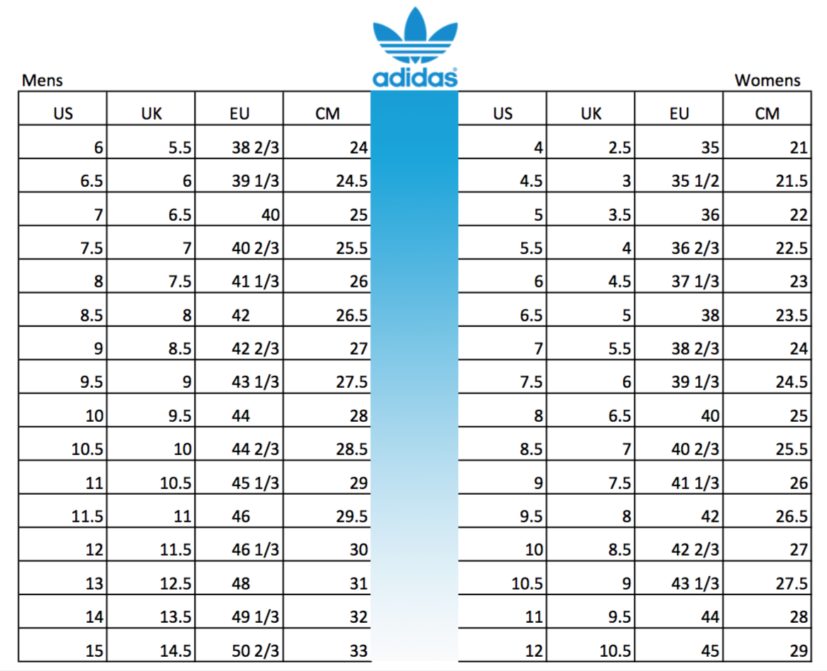adidas Shoes Size Chart - Men's \u0026 Women 