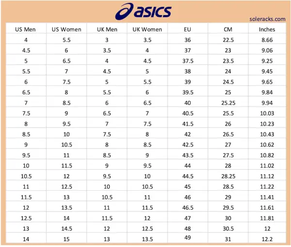 ASICS Shoes Size Chart How They Fit? Soleracks