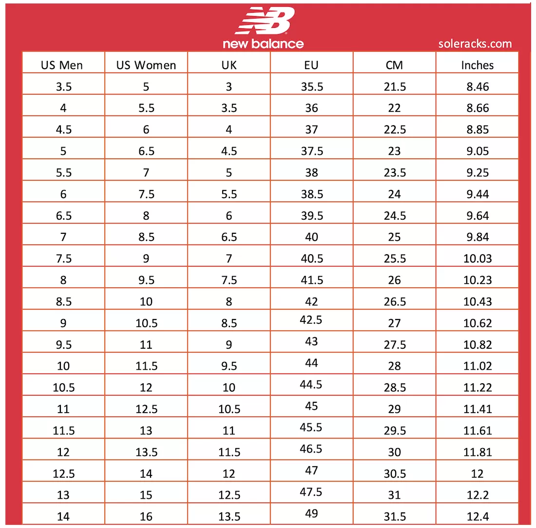 Size guide new balance shoes on sale