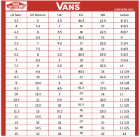 Vans Shoes Size Chart - Soleracks