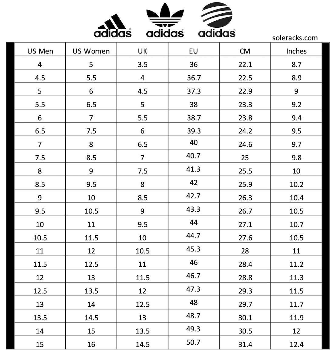 adidas ladies shoes size chart