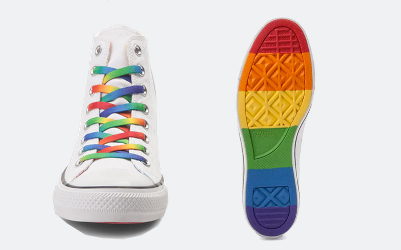 white converse with rainbow bottom