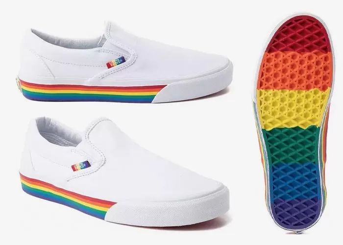 White slip shops on rainbow vans