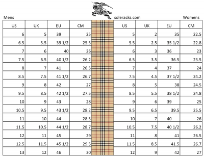 Burberry Shoes Size Chart Conversion - Soleracks