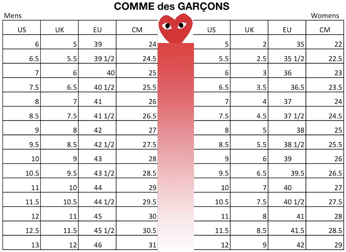 Converse play size chart on sale