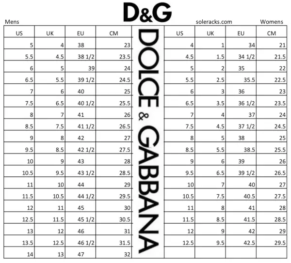 Dolce & Gabbana Shoes Size Chart Soleracks