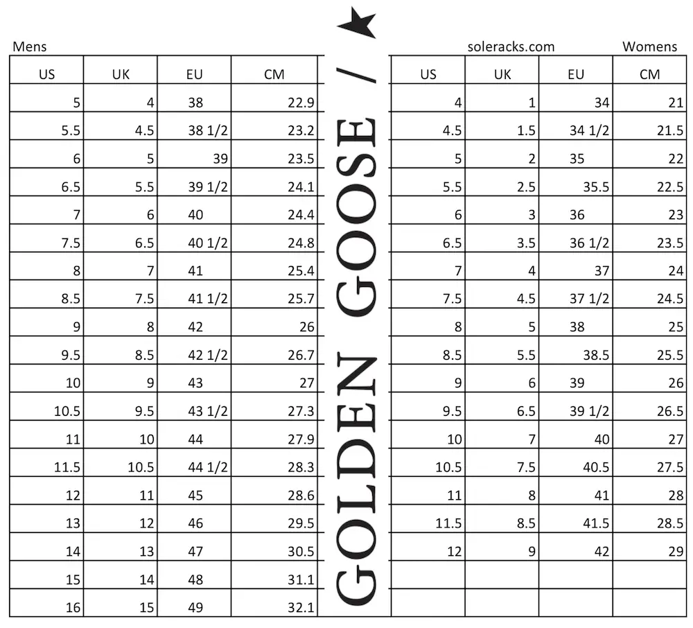 Golden Goose Shoes Size Chart Guide 
