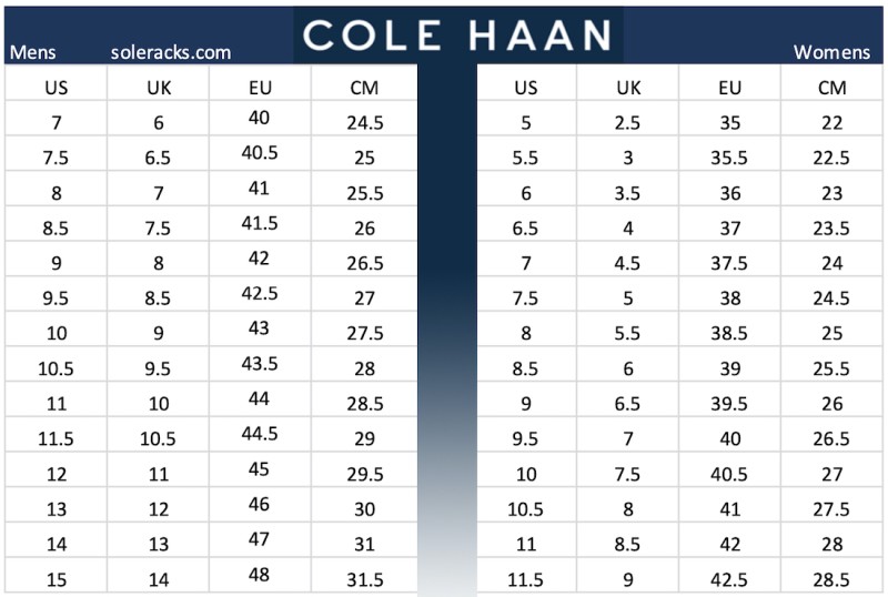 Cole Haan Shoes Size Chart Soleracks