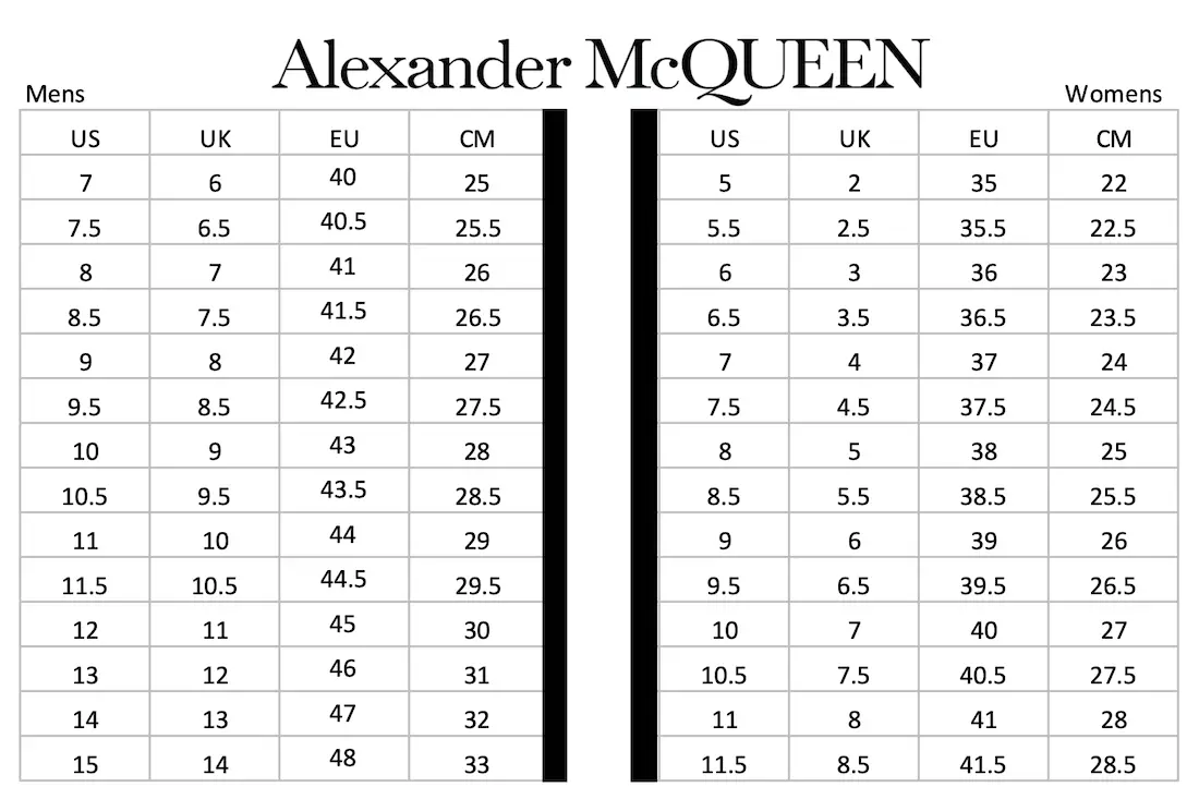 size chart alexander mcqueen