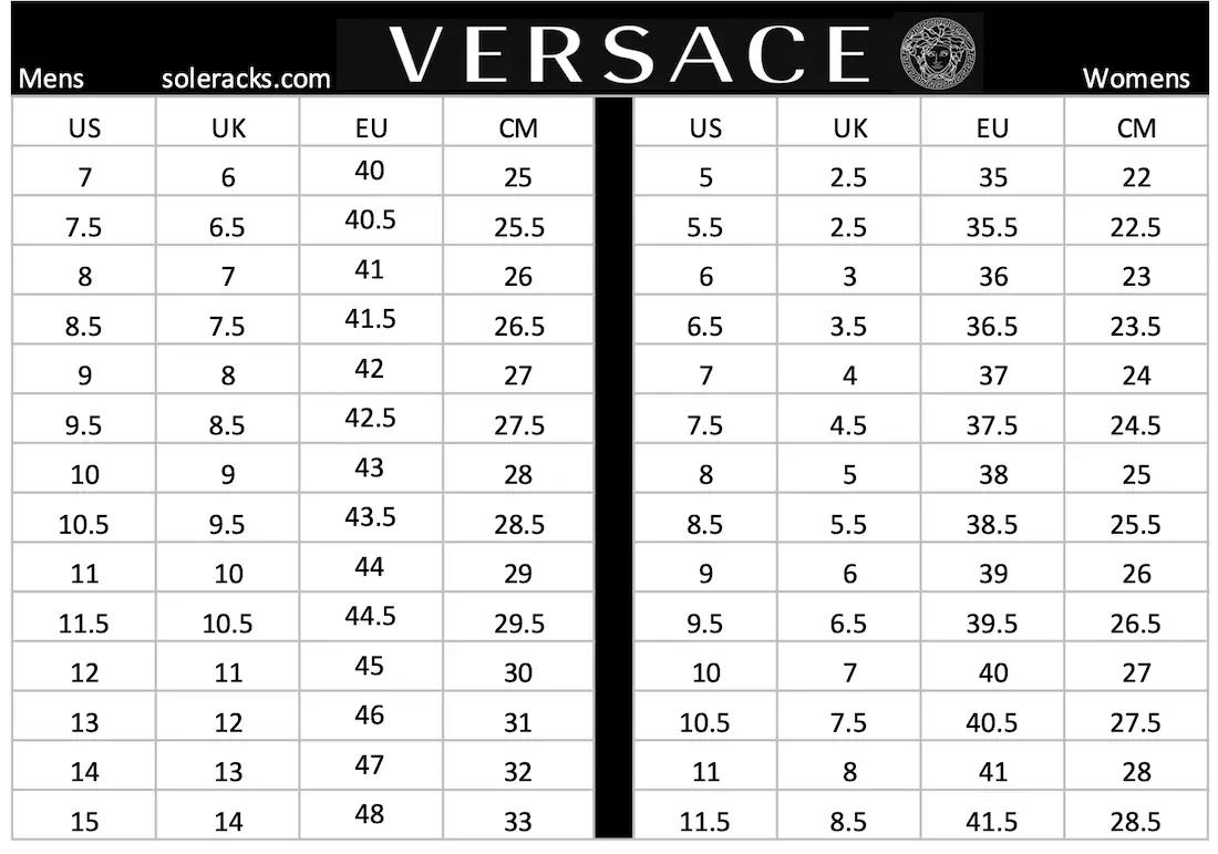 Versace Shoes Size Chart Men's \u0026 Women 