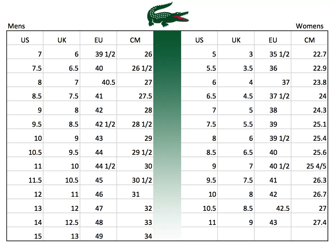 Lacoste Shoes Size Chart Soleracks