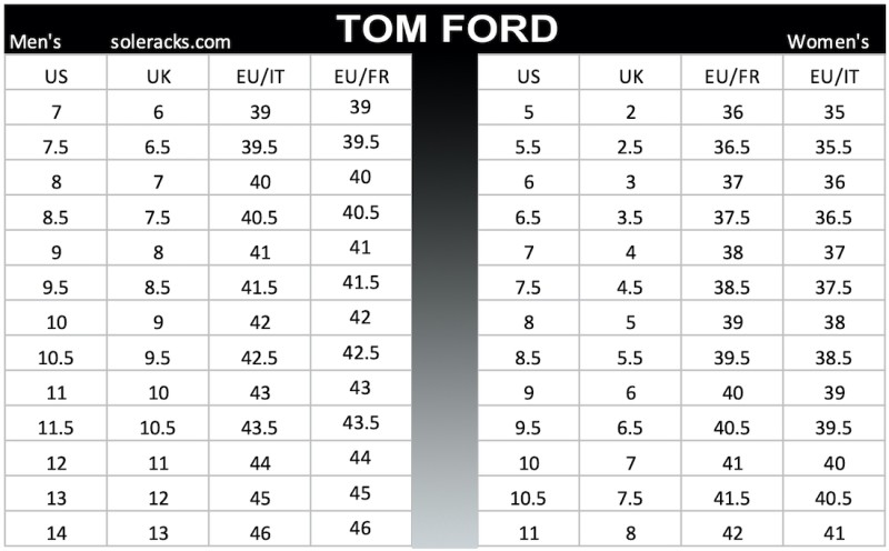 Tom Ford Shoes Size Chart - Soleracks