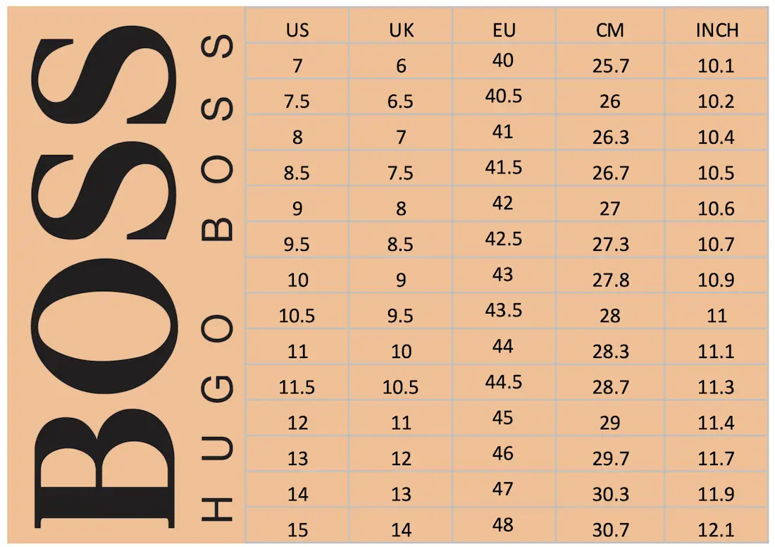 HUGO BOSS Shoes Size Chart (Men's) Soleracks