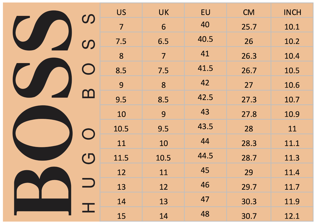 HUGO BOSS Shoes Size Chart Men s Soleracks