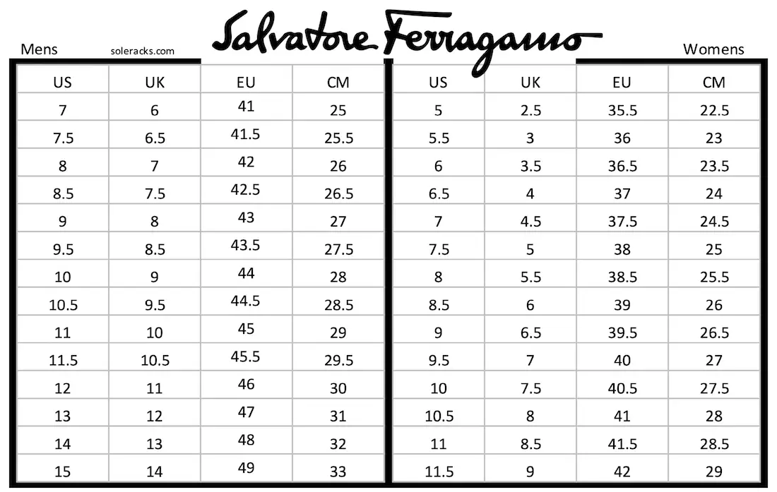 Salvatore Ferragamo Belt Size Chart