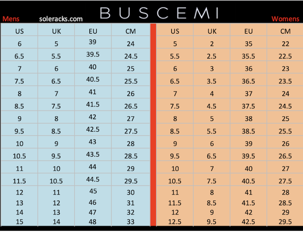 Prada Shoes Size Chart Men's & Women's Soleracks