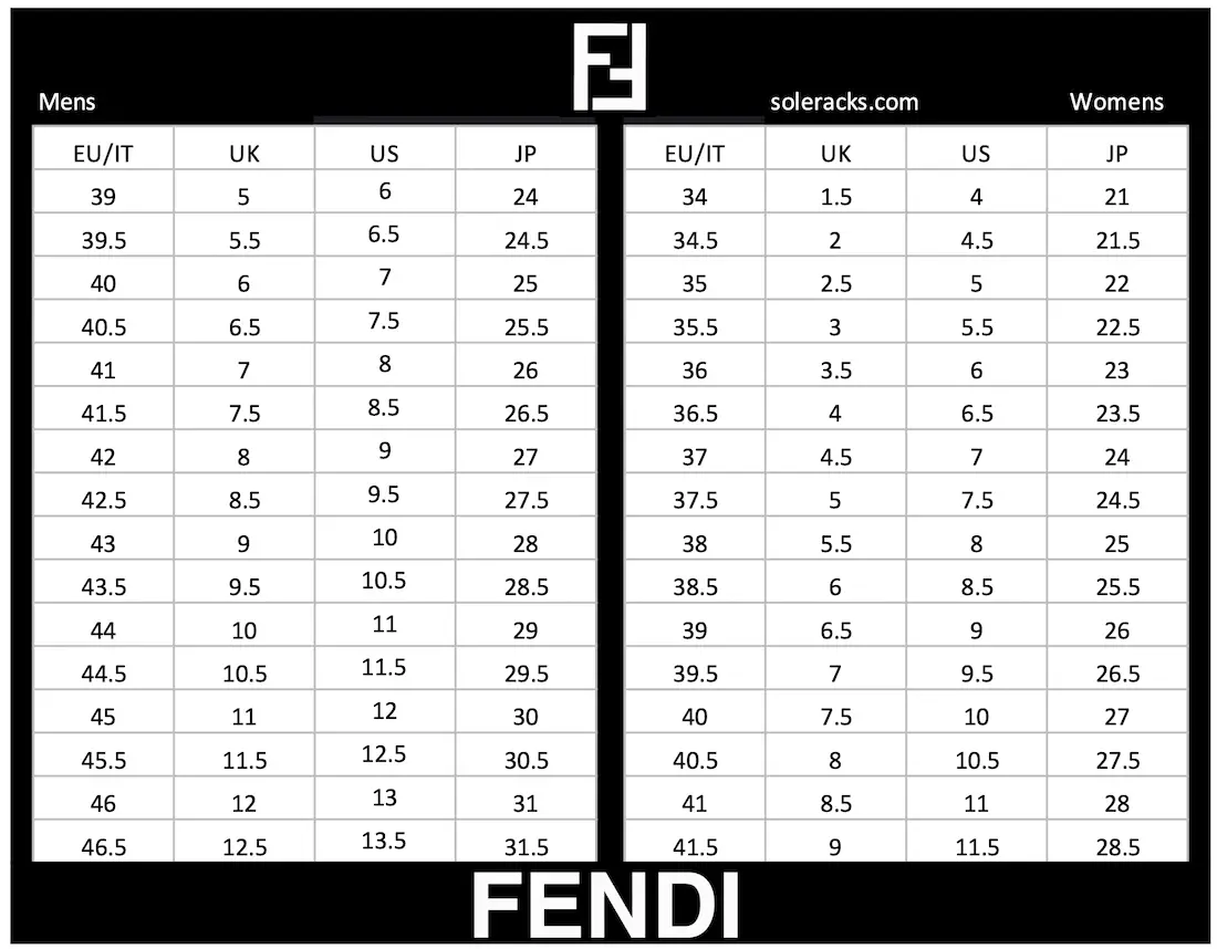 Fendi Shoes Size Chart Men's & Women's Soleracks