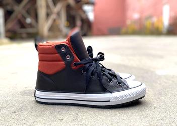 Converse All Star Mens Padded Collar High Top Boot. Leather. Red and Black.
